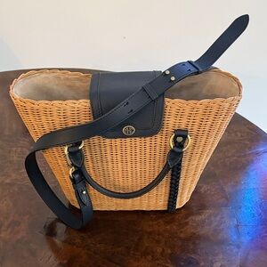 Michael Kors Collection Elegant Black and Tan Woven Handbag / Removable Strap